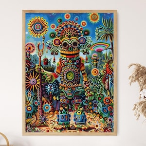 Huichol Beadwork Art Print, Exquisite Patterned Wall Art, Meditation Space Decor, Mindfulness Gift
