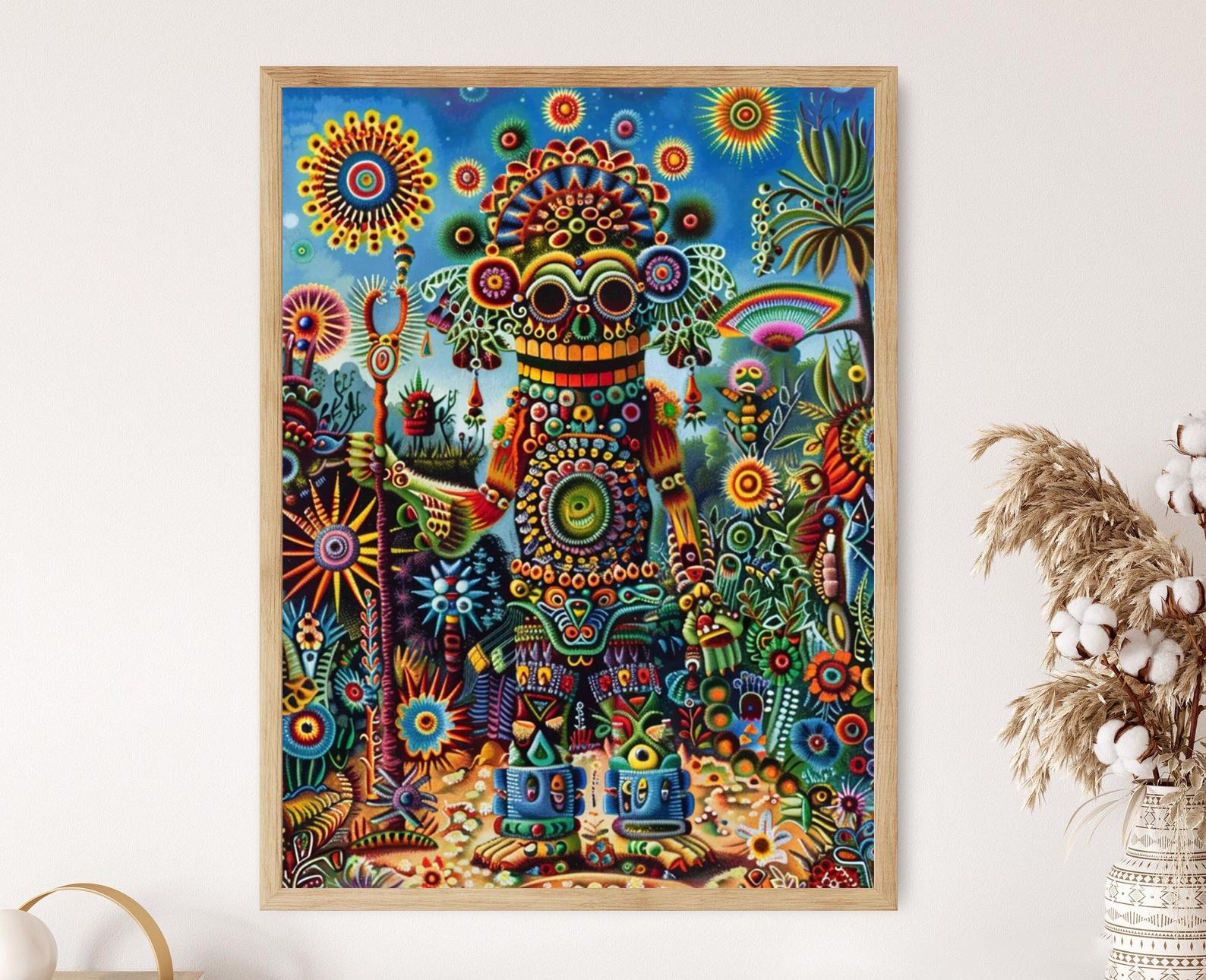 Huichol Beadwork Art Print, Exquisite Patterned Wall Art, Meditation ...