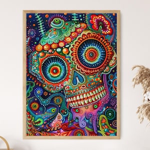 Huichol Inspired Artwork, Colorful Tribal Print, Cultural Home Decoration, Perfect Gift for Art Lovers