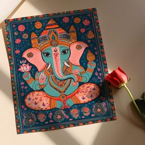 Ganesh Mithila Art Print, Indian Folk Blessings and Symbols image 2