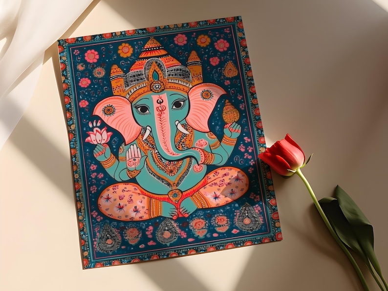 Ganesh Mithila Art Print, Indian Folk Blessings and Symbols image 2