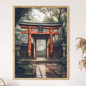 Traditional Japanese Temple Entrance, Peaceful Garden Scene Art