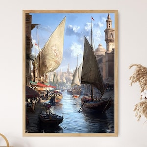Port Said Suez Canal Art Print, Egyptian Market Scene