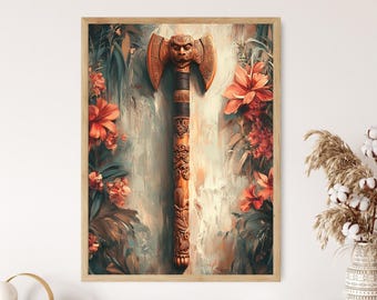 Maori Taiaha War Club Art Print: Indigenous New Zealand Decor