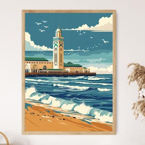 Casablanca Morocco Art Print, Hassan II Mosque and Art Deco Architecture