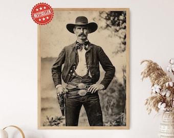 Wyatt Earp Cowboy Art Print, Antique Western Americana