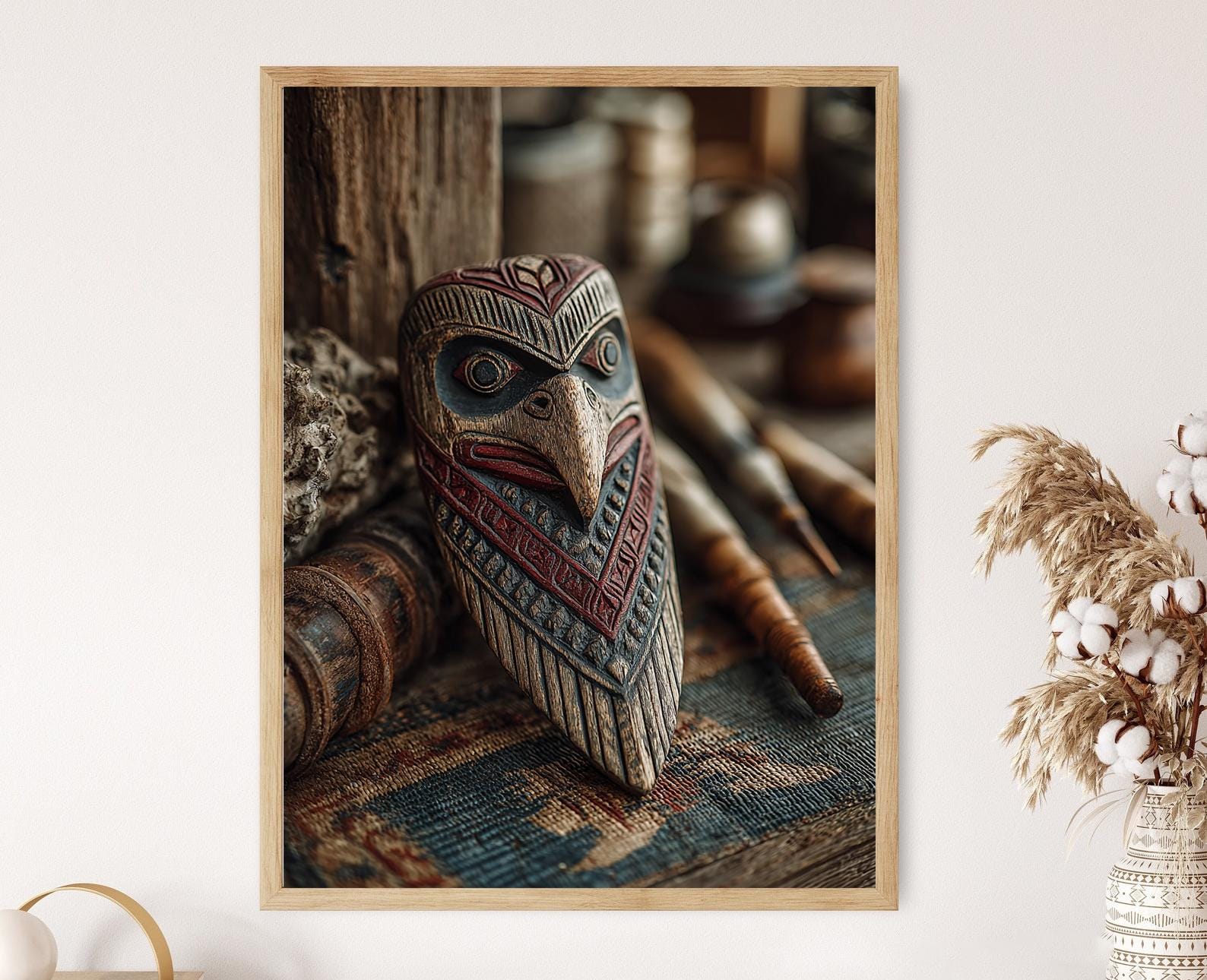 Native Rattle Print Out Haida Thunderbird Rattle Poster, Indigenous Carved Wood Tool Art Print ...