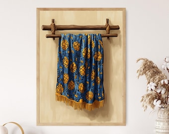 Nigerian Aso Oke Fabric Art Print, Intricate Textile Patterns