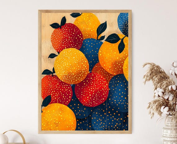 草間彌生のオレンジプリント：カラフルな水玉模様の秋のウォールアート