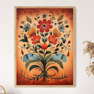 Traditional Rosemaling Art Print, Scandinavian Floral Patterns, Nordic Folk Art, Botanical Decor, Nordic Design Wall Art