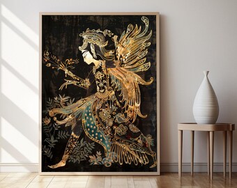 Wayang Kulit アートプリント、伝統的なインドネシアの影絵ウォール