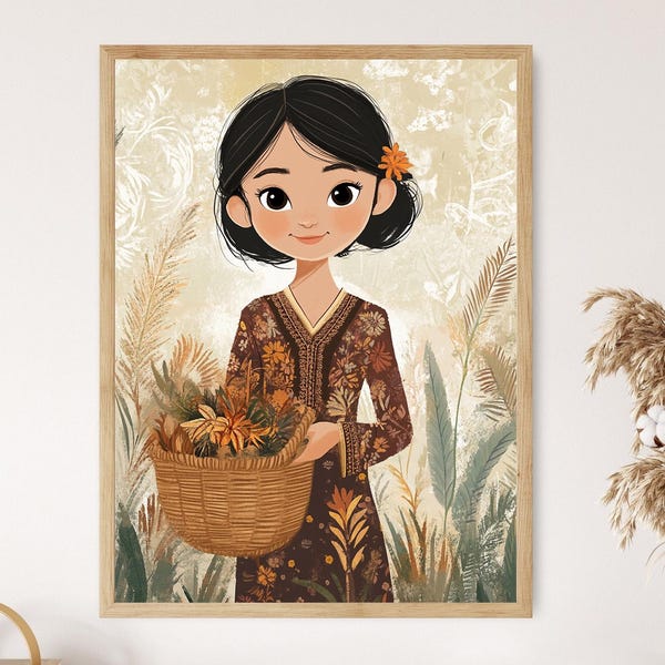 Indonesian Girl Art Print, Traditional Kebaya with Batik