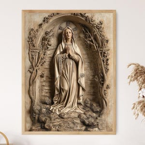 Our Lady of Lourdes Art Print, Religious Virgin Mary Wall Decor