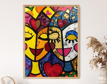 Pop Art Love Story - Romantic Couple Illustration - Charming Anniversary Decor - Sweetheart's Special Gift
