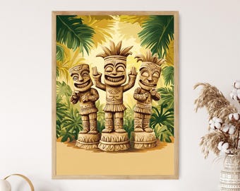 Impressão artística de estátuas dançantes de Tiki