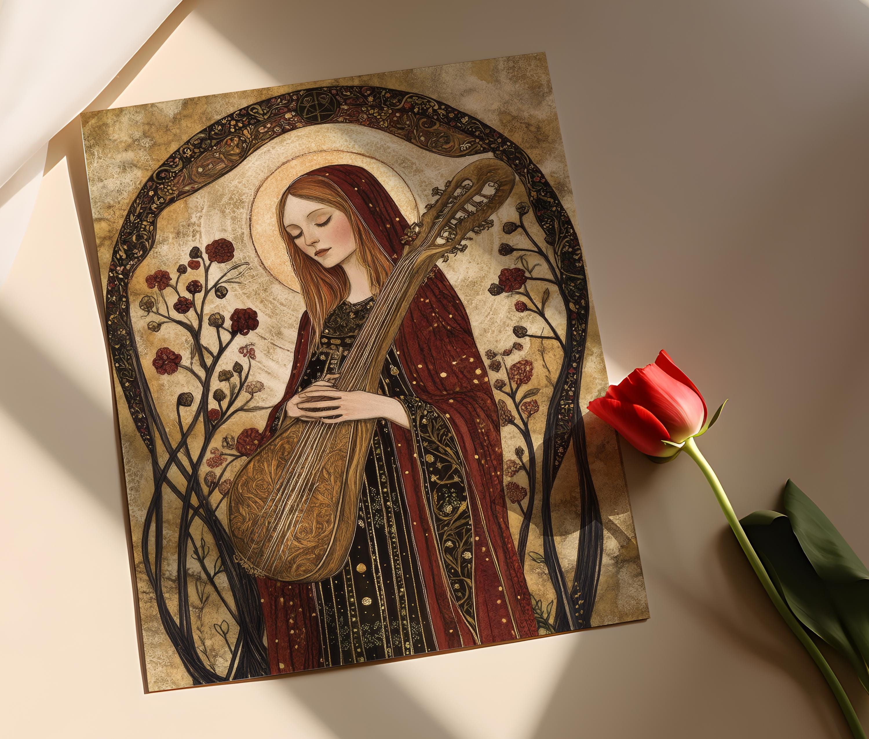 Hildegard of Bingen Wall Art, Mystical Saint With Floral Motifs ...