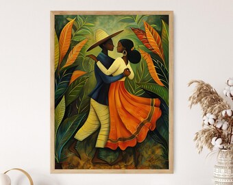Bomba and Plena Dance, Traditional Puerto Rican Dance Couple Art Print