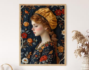 Ukrainian Folk Art Print, Eastern European Woman, Floral Decor