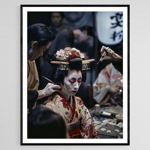 Backstage Kabuki-voorbereidingen, transformatiekunstafdruk