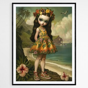 Obra de arte exótica de muñecas hawaianas: impresión artesanal para entusiastas del arte mural, gran regalo para coleccionistas y amantes de Hawái