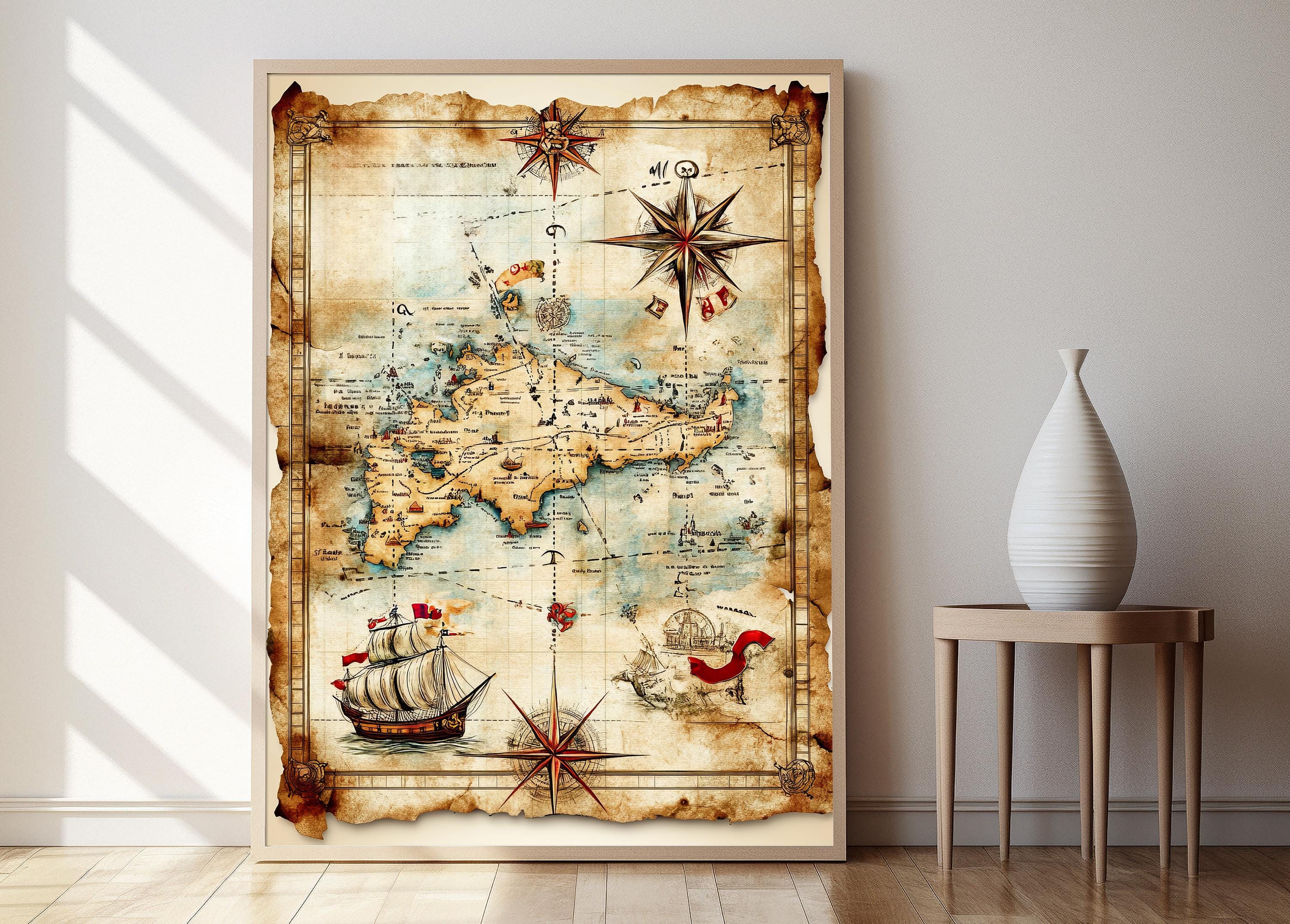 Vintage Pirate Treasure Map Print: Nautical Adventure Art - Etsy