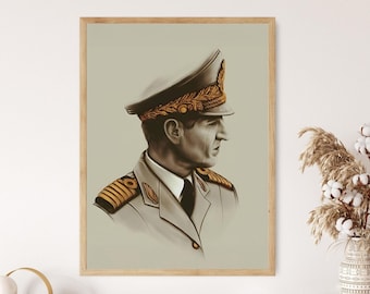 Reza Shah Pahlavi Portrait: Vintage Iranian Royalty Fine Art Print