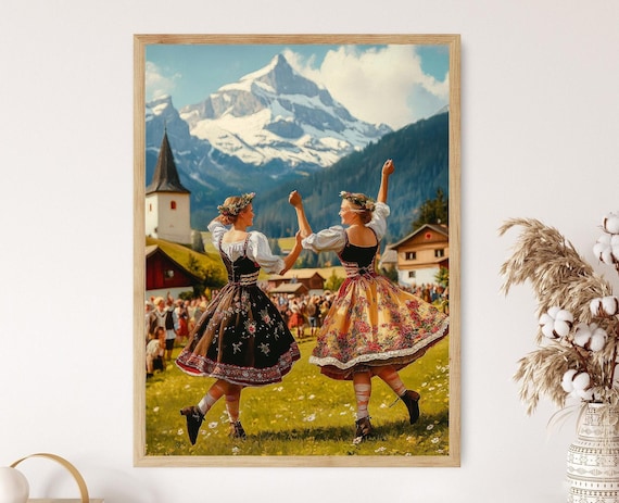 Schuhplattler Dance Art Print: Bavarian Folk Dance, German