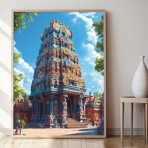 Meenakshi Temple Art Print: Vibrant South Indian Decor Poster image 2