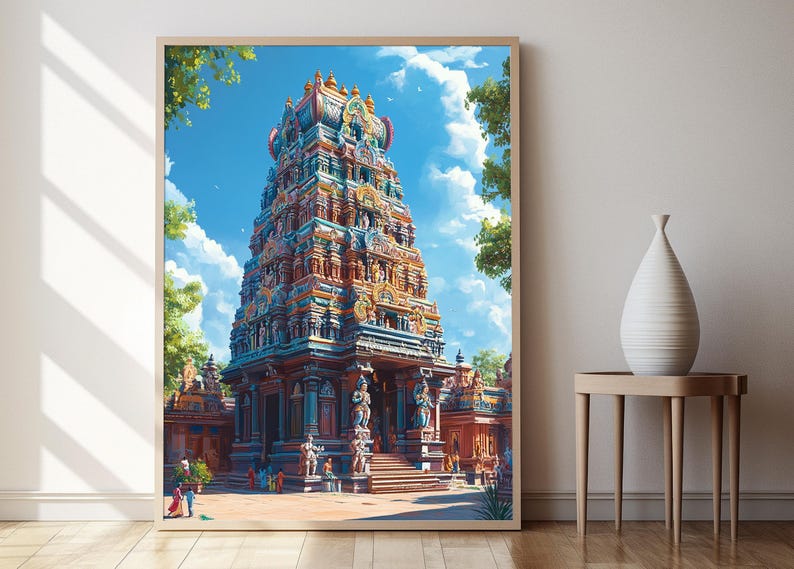 Meenakshi Temple Art Print: Vibrant South Indian Decor Poster image 2