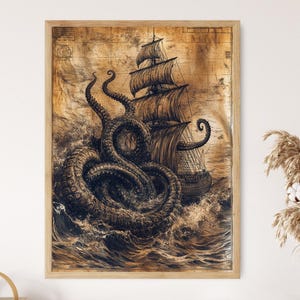 Seeungeheuer Bestiarium, Mittelalterliche Kartographie-Illustration, Vintage nautischer Druck