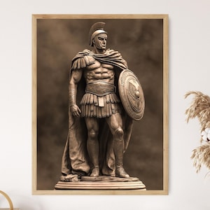 Stampa artistica di Cesare Augusto, statua dell'imperatore romano, decorazione murale classica del guerriero, poster della scultura dell'antica Roma, opera d'arte storica regale