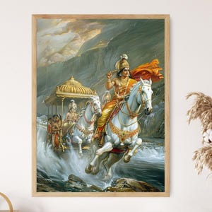 Bhagavad Gita Wall Art, Detailed Religious Illustration, Ideal Spiritual Decor, Hinduism Gift