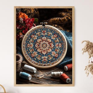 Kurdische Stickerei Hoop Art Print, Traditionelles Handwerk Dekor Poster