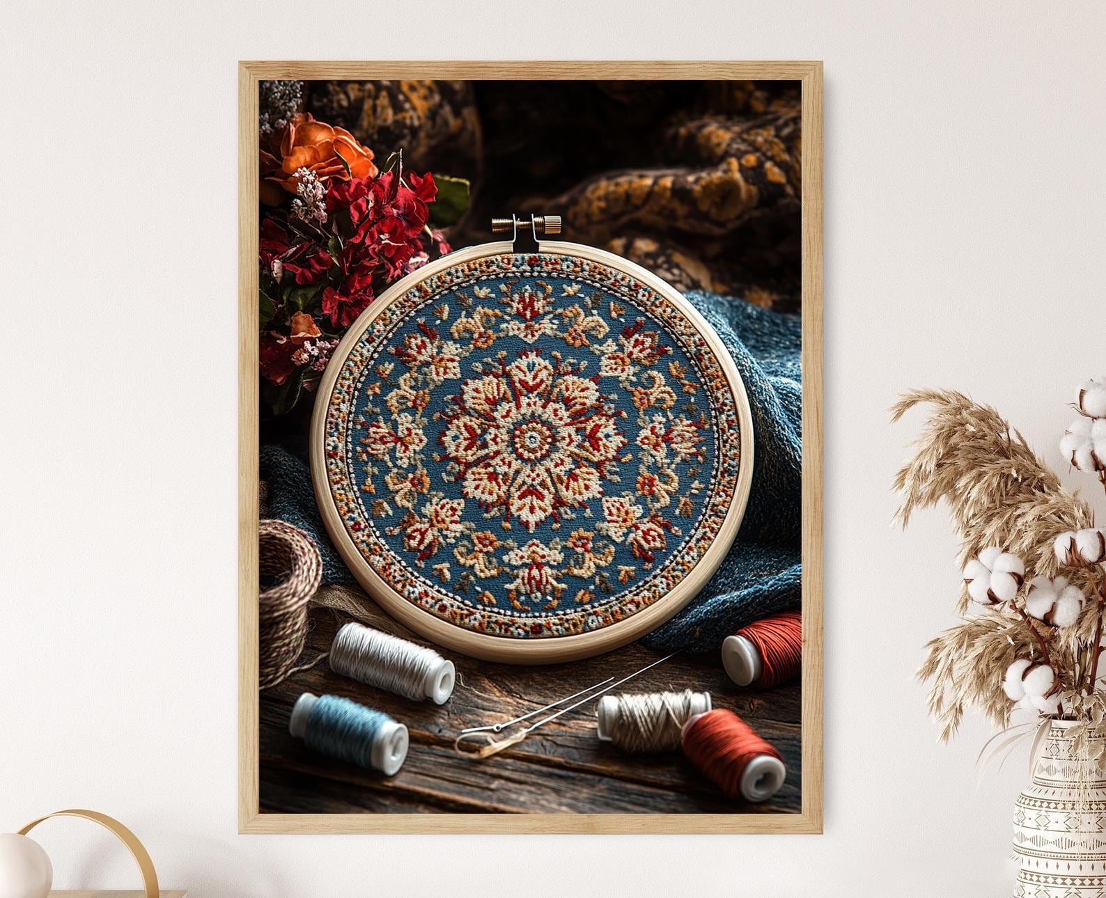 Kurdische Stickerei Hoop Art Print, Traditionelles Handwerk Dekor Poster
