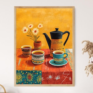 Ethiopian Coffee Ceremony Art Print, Traditional Pottery and Decor