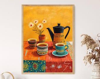 Ethiopian Coffee Ceremony Art Print, Traditional Pottery and Decor