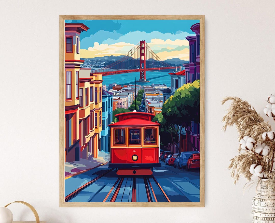 san-francisco-tram-art-print-golden-gate-bridge-urban-painting-etsy