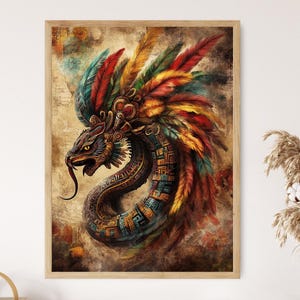 Aztec God Quetzalcoatl Art Print, Feathered Serpent Symbolism