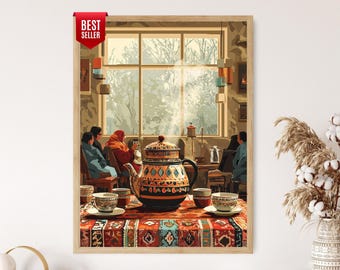 Afghan Tea Ceremony Art Print: Kilim & Samovar Design