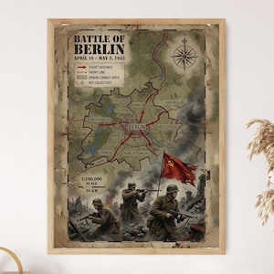 Campagnekaart Slag om Berlijn, poster laatste Europese campagne Tweede Wereldoorlog
