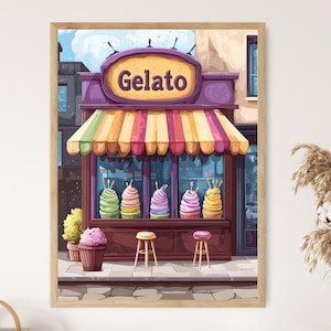 Italian Gelato Store Art Print, Ice Cream Poster, Perfect Kitchen and Dining Room Decor