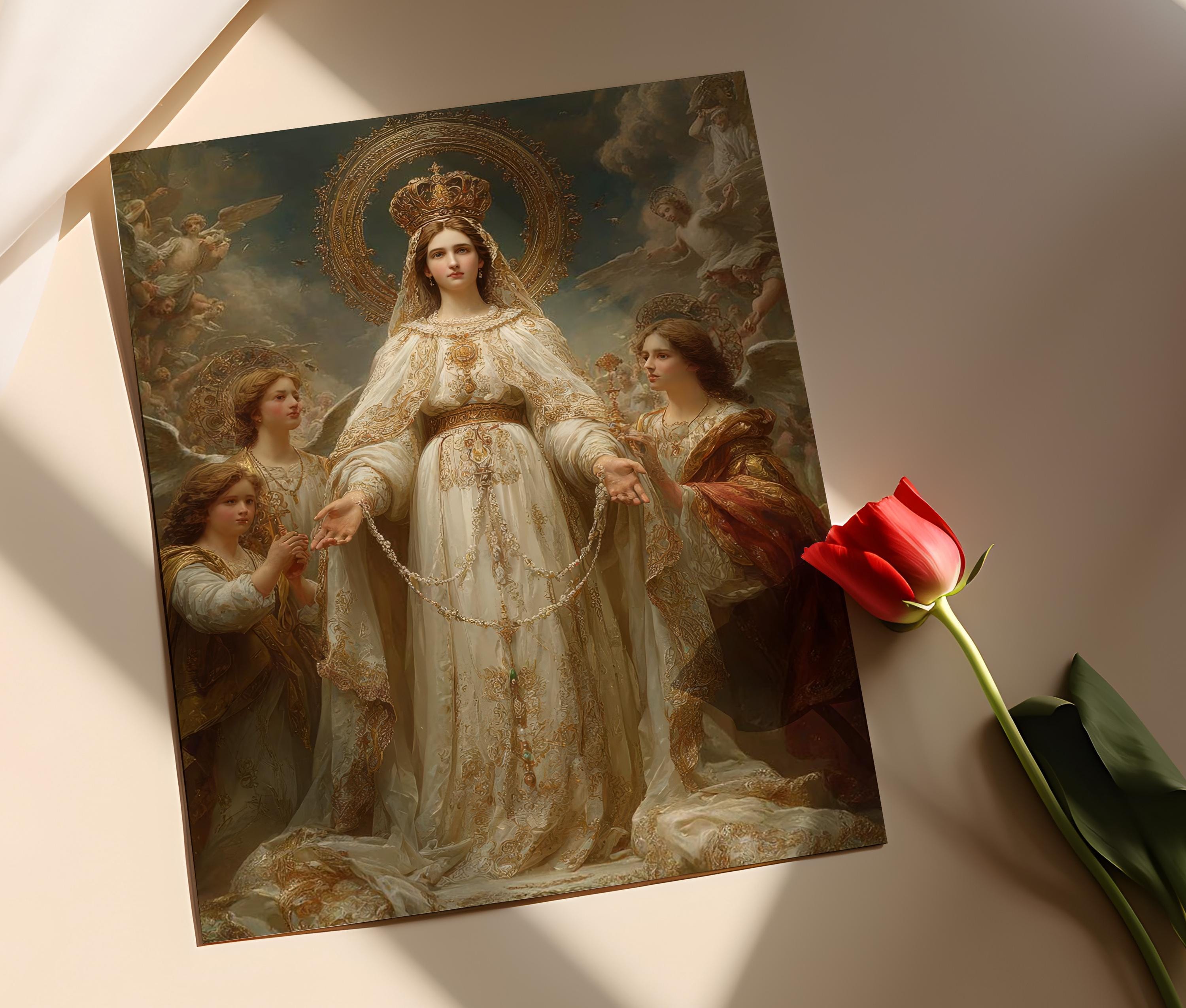 Our Lady Queen of Rosary Art Print: Catholic Sacred Art - Etsy
