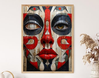 Tapisserie Murale Vintage Années 70 - Guerrier Maori - Nouvelle-Zélande - 19x31 Pouces