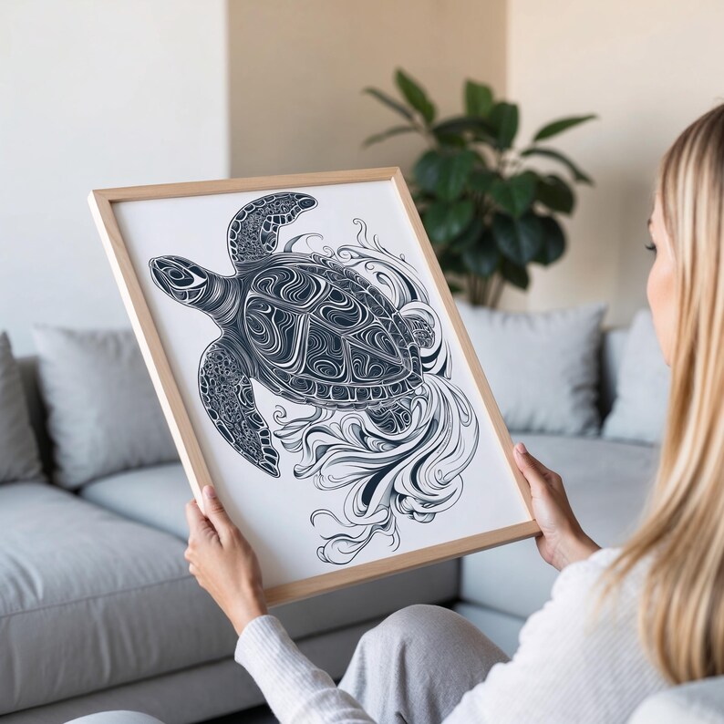 Haida Sea Turtle Art Print, Formline Style, Ocean Waves and Kelp ...