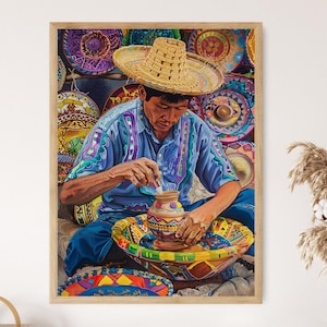 Ilobasco Pottery Artisan Painting, Traditional El Salvadorian Art Print, Intricate Craftsmanship and Vibrant Colors
