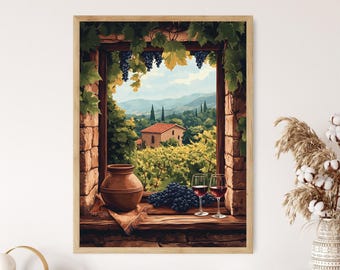 Telavi Vineyard Window Poster: Georgian Wine Scene With Qvevri and