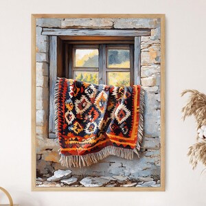 Kurdish Kilim Carpet over Windowsill Fine Art Print