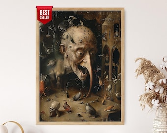 Vintage Hieronymus Bosch-tryck, reproduktion av klassisk konstaffisch