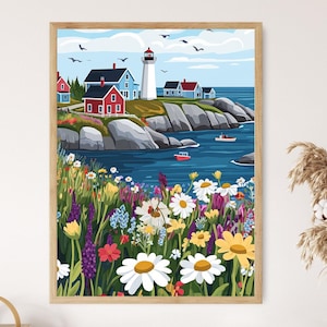 Impresión artística del faro de Peggy’s Cove, pueblo costero de Nueva Escocia