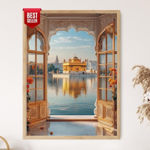 Amritsar, Punjab Art Print, Golden Temple and Marigold Windows